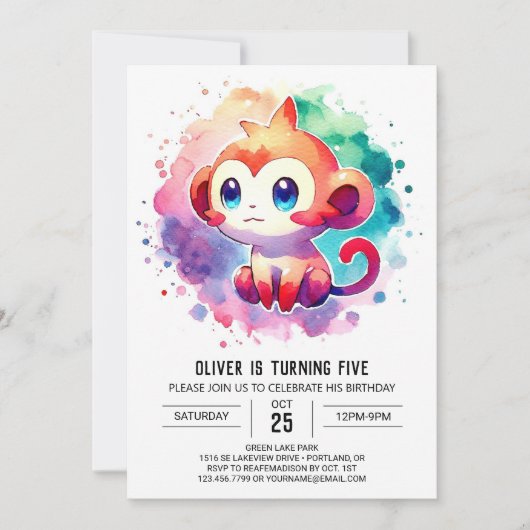 Eleganter Jungle Monkey Geburtstag Einladung (Vorderseite)