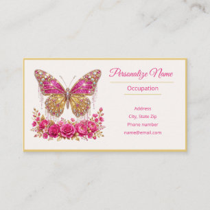 Eleganter Juwelen-Schmetterling & Rose Visitenkarte