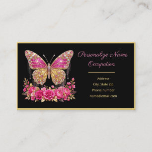 Eleganter Juwelier-Schmetterling & Rosa Schwarz Go Visitenkarte