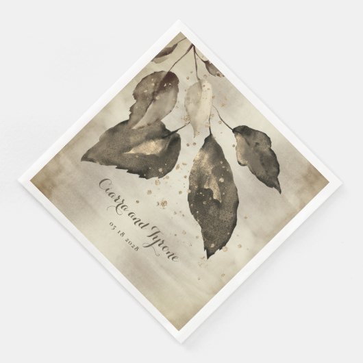 Eleganter Kaffee & Champagner Gold Splash Fünf Blä Serviette (Ecke)