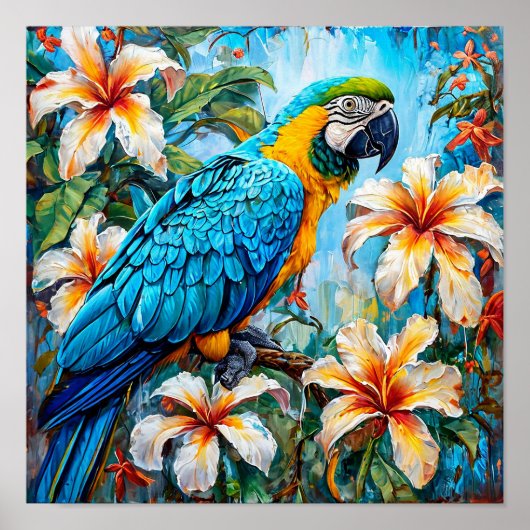 Eleganter Kakadu Papagei Exotische Vogel Kunst Poster (Vorne)