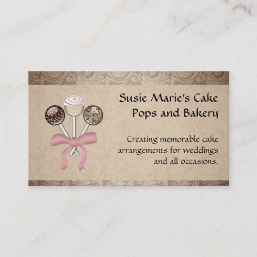 Eleganter Kakao-Damast-Kuchen-Pop Visitenkarte (Vorderseite)