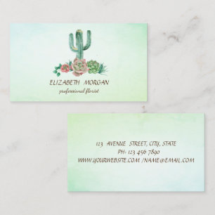 Eleganter Kaktus Sukkulente Grün Florist Visitenkarte