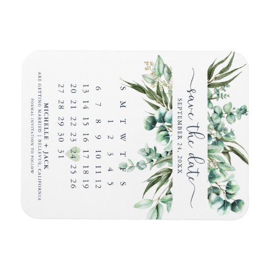 Eleganter Kalender Eukalyptus Speichern Sie das Da Magnet (Horizontal)