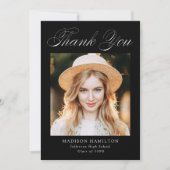 Eleganter Kalligrafie Black Foto Abschluss Dankeskarte (Vorderseite)