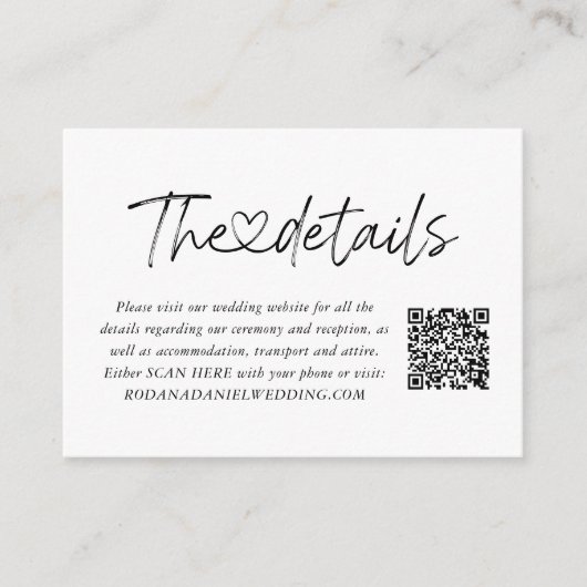 Eleganter Kalligrafie-Herzdetails QR-Code Begleitkarte (Vorderseite)