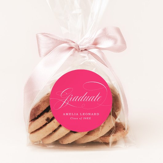 Eleganter Kalligrafie Hot Pink Abschluss Runder Aufkleber