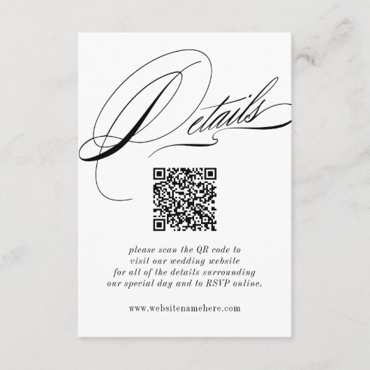 Eleganter Kalligrafiedetails QR-Code Begleitkarte (Vorderseite)