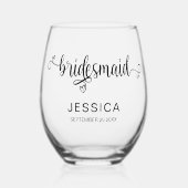 Eleganter Kalligrafiename Datum Überhängung Weinglas Ohne Stiel (Vorderseite)