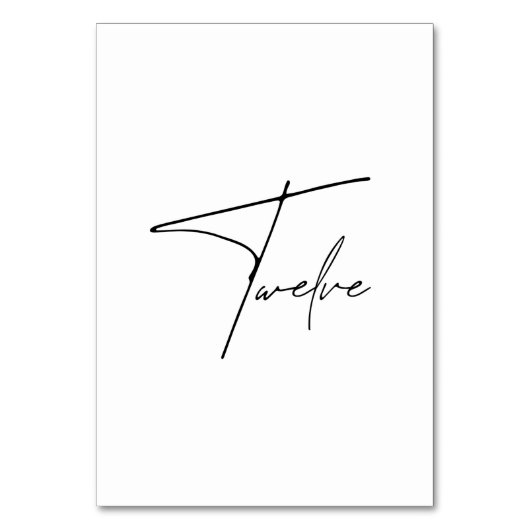 Eleganter kalligrafischer Hochzeitstisch 12 Tischn Tischnummer (Vorderseite)