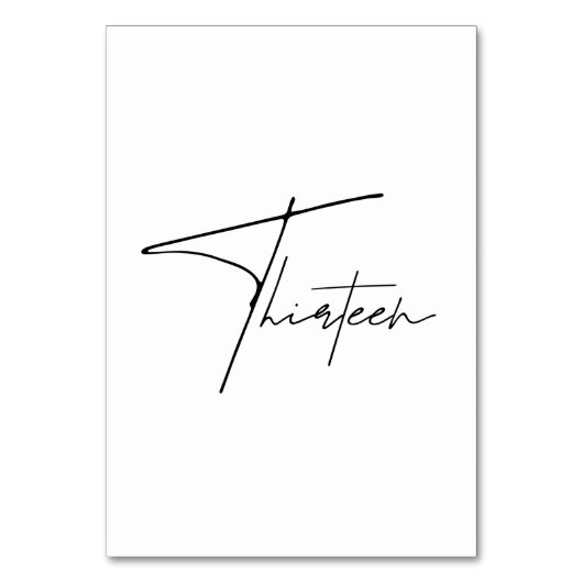 Eleganter kalligrafischer Hochzeitstisch 13 Tischn Tischnummer (Rückseite)