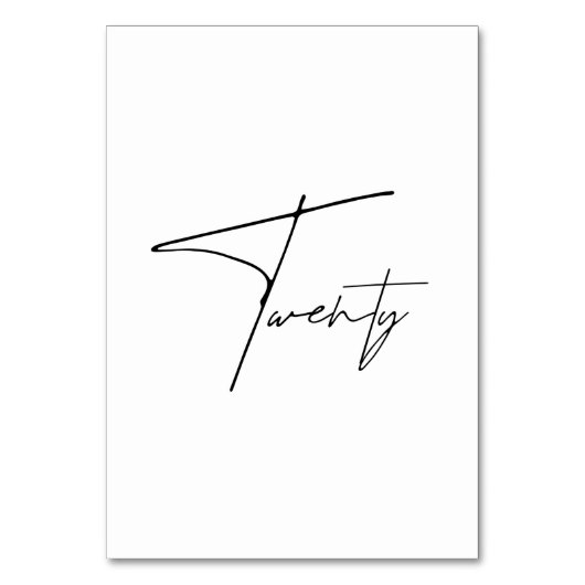 Eleganter kalligrafischer Hochzeittisch 20 Tischnu Tischnummer (Vorderseite)