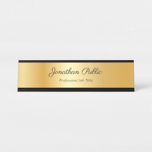 Eleganter kalligrafischer Textname Gold Moderne Vo Schreibtischnamensplakette (Vorderseite )