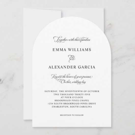 Eleganter Kalligraphie Hochzeitstich Schwarz-weiß Einladung (Vorderseite)