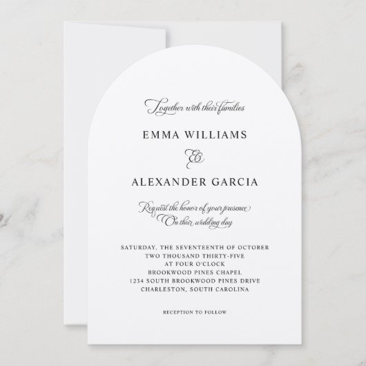 Eleganter Kalligraphie Hochzeitstich Schwarz-weiß Einladung (Vorderseite)