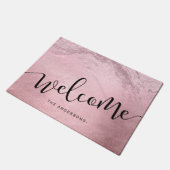 Eleganter Kalligraphie Rosa Gold Glitzer Empfang Fußmatte (Schrägansicht)