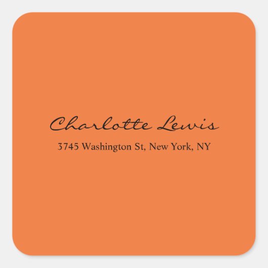 Eleganter Kalligraphie Schlicht Orange Legible Tex Quadratischer Aufkleber (Vorderseite)