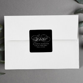 Eleganter Kalligraphie Schwarz-Weiß-Abschluss Quadratischer Aufkleber