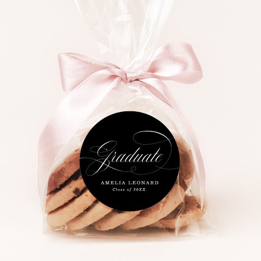 Eleganter Kalligraphie Schwarz-Weiß-Abschluss Runder Aufkleber