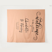 Eleganter Kalligraphie-Trendy Peach Wedding Hinter Wandteppich (Vorderseite (Horizontal))