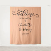 Eleganter Kalligraphie-Trendy Peach Wedding Hinter Wandteppich (Vorderseite)