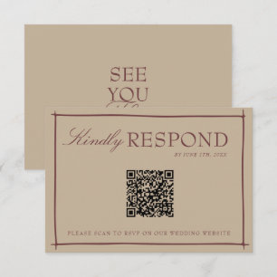 Eleganter Kamelmantel Rubine Old Money QR-Code Hoc RSVP Karte