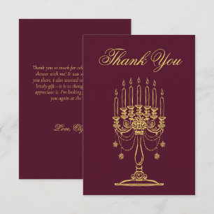 Eleganter Kandelaber Burgund und Gold handgezeichn Dankeskarte