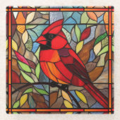 Eleganter Kardinal aus Hartglas Glasuntersetzer (Vorderseite)