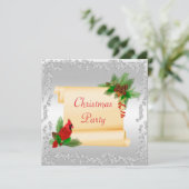 Eleganter Kardinal & Scroll Diamanten Weihnachten Einladung (Stehend Vorderseite)