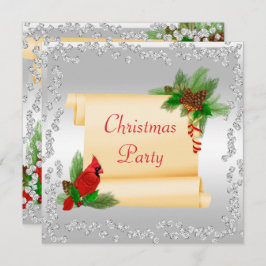 Eleganter Kardinal & Scroll Diamanten Weihnachten Einladung