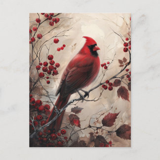 Eleganter Kardinal und Berries Malerei Postkarte