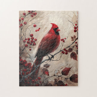 Eleganter Kardinal und Berries Malerei Puzzle