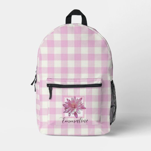 Eleganter karierter Blumenzauber in Rosa Bedruckter Rucksack (Vorderseite)