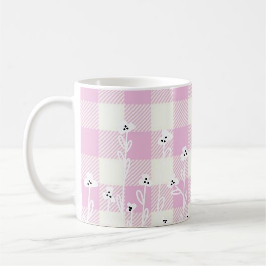 Eleganter karierter Gingham, pinkfarbener Gingham Kaffeetasse (Links)