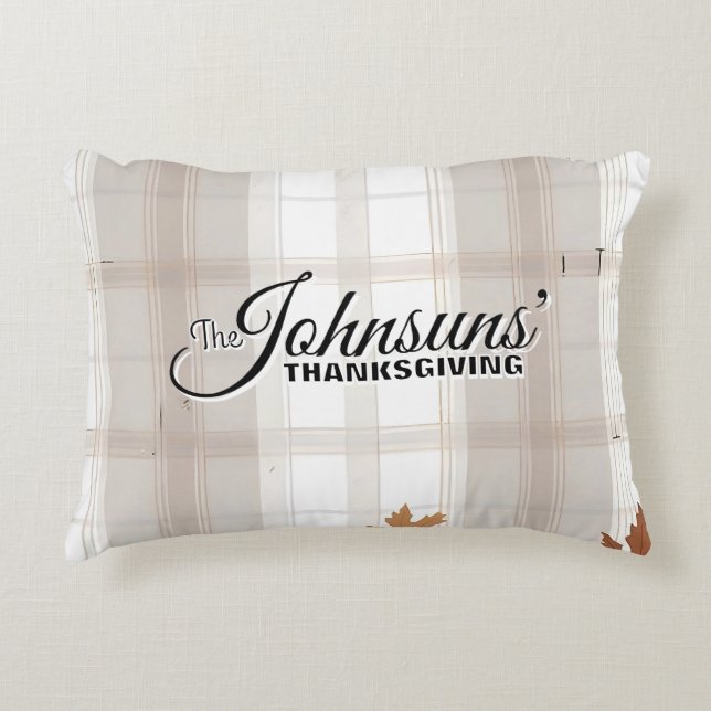 Eleganter Karierter Herbst-Erntedank Dekokissen (Vorderseite)