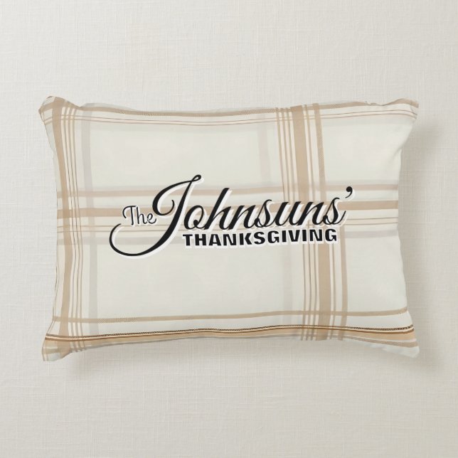 Eleganter Karierter Herbst-Erntedank Dekokissen (Vorderseite)