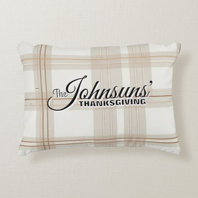Eleganter Karierter Herbst-Erntedank Dekokissen (Vorderseite)