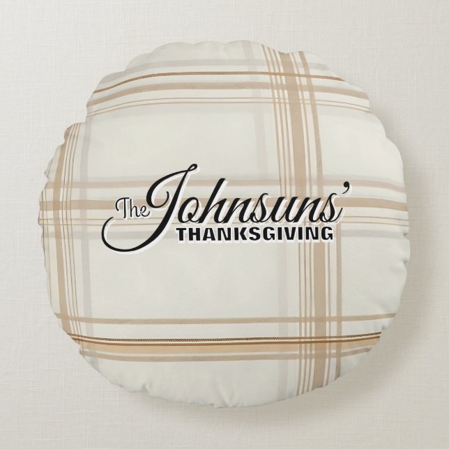 Eleganter Karierter Herbst-Erntedank Rundes Kissen (Vorderseite)