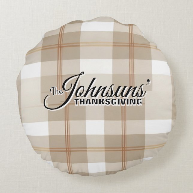 Eleganter Karierter Herbst-Erntedank Rundes Kissen (Rückseite)