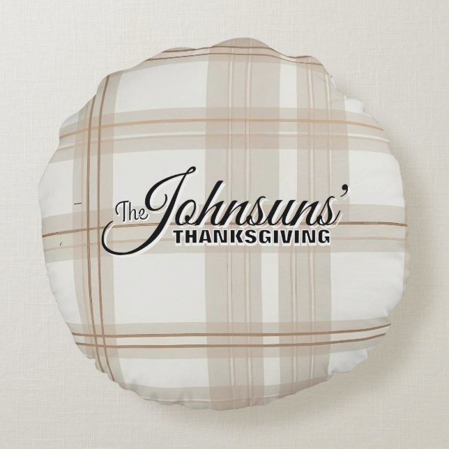 Eleganter Karierter Herbst-Erntedank Rundes Kissen (Rückseite)
