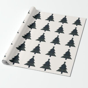 Eleganter Karierter Navy Blue und Green Weihnachts Geschenkpapier