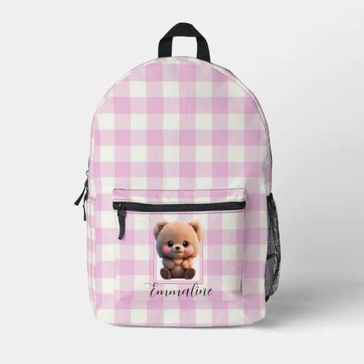 Eleganter karierter Teddybär in Rosa Bedruckter Rucksack (Vorderseite)