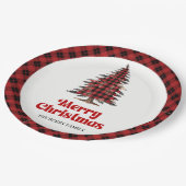 Eleganter Karierter Weihnachtsbaum personalisierte Pappteller (Schrägansicht)