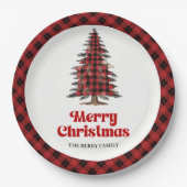 Eleganter Karierter Weihnachtsbaum personalisierte Pappteller (Vorderseite)