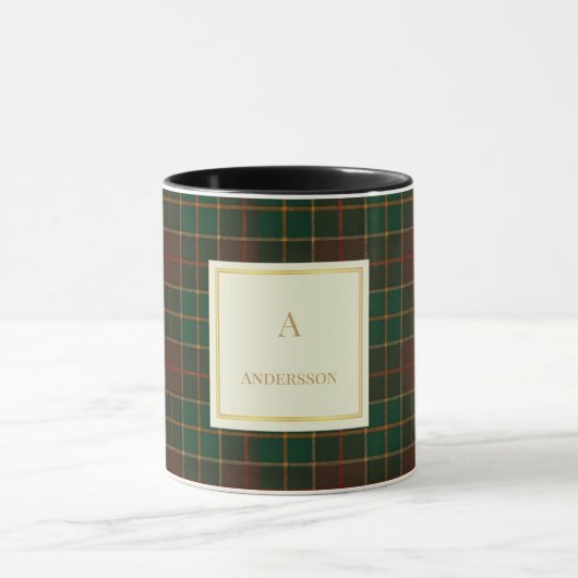 Eleganter Karomuster-Monogramm-Personalisierte Nam Tasse (Zentrum)