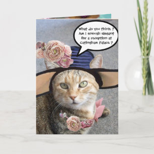 ELEGANTER KATZE MIT GROSSEM DIVAHUT,ROSA ROSEN Geb Karte