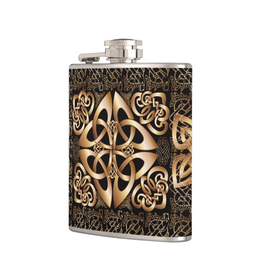 Eleganter keltischer Knoten auf Schwarzem Flachmann (Links)