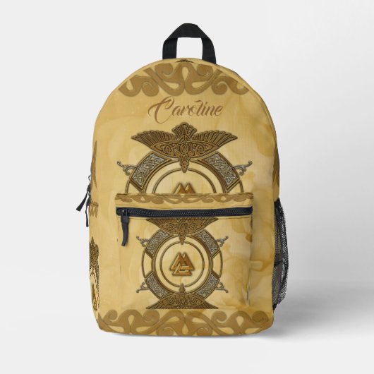 Eleganter keltischer Knoten in goldenen Farben. Bedruckter Rucksack (Vorderseite)