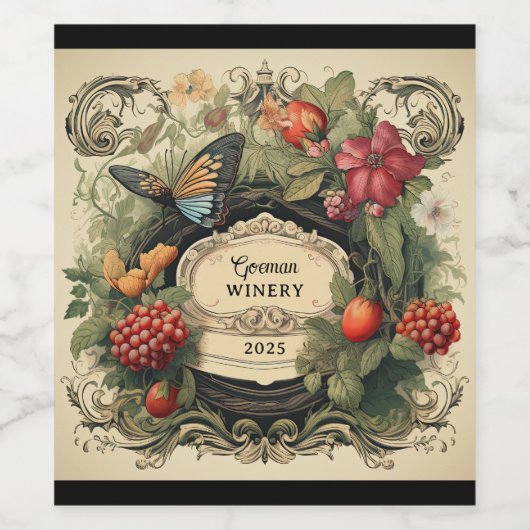 Eleganter Kern Botanischer Garten Name & Jahr Weinetikett (Einzelnes Label)