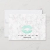 Eleganter Kicherminze, grüne Glitzer Lippen, weiße Dankeskarte (Rückseite)